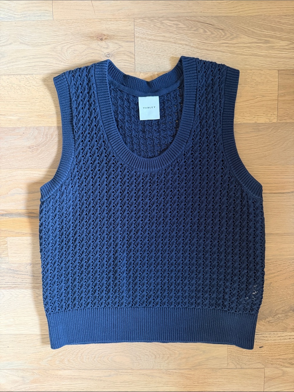 Varley Navy Open-Knit Sleeveless V-Neck Sweater Vest
